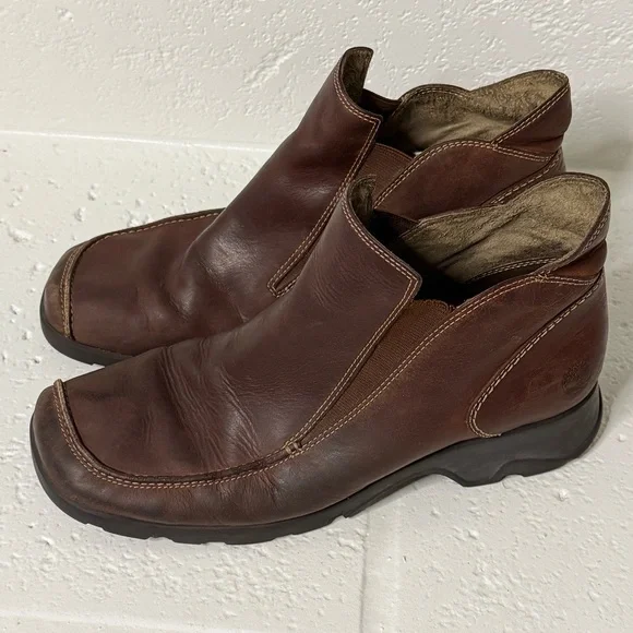 Timberland Brown Leather Ankle Boots Women’s Size 9 Smart Comfort Slip-On - Picture 11 of 16